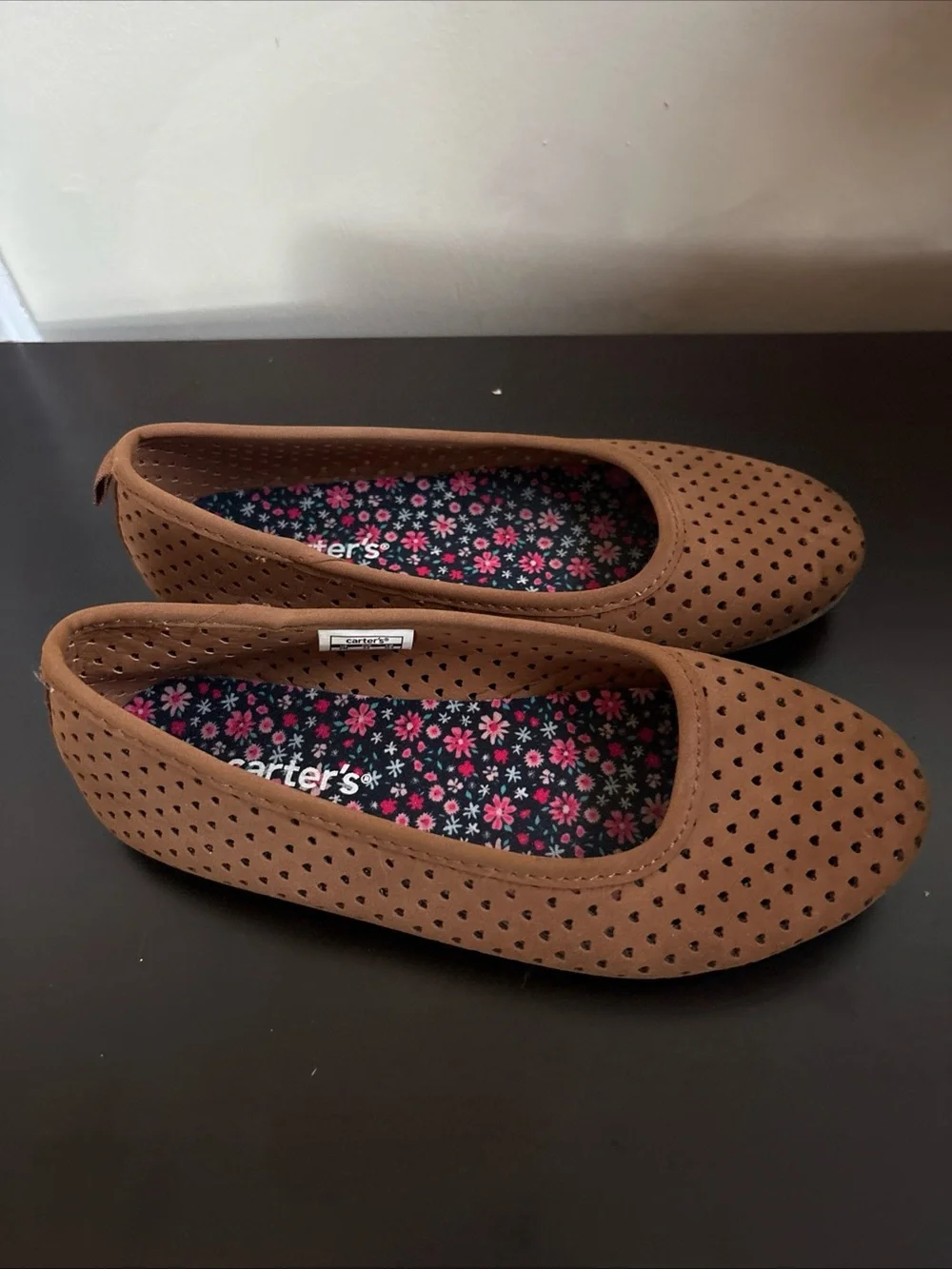 Carter's Girls Brown Perforated Ballet Flats with Floral Insole size 2M